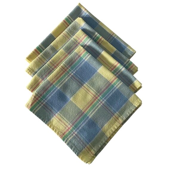 Lot of 4 Fiesta Cloth Napkins Pastel Plaid  17.5" x  16.5" Cotton Dining - Picture 3 of 6